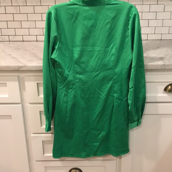 New Princes Polly Dress Womens 8 Kelly Green Silky Ruching Button Bohemian Hip - Picture 5 of 10